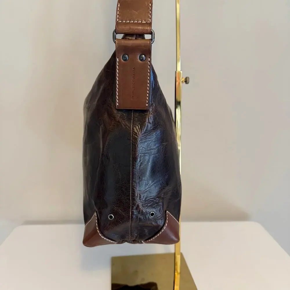 Francesco Biasia Hobo Shoulder Bag Brown Split Leather Vintage Made in Italy - Picture 4 of 11